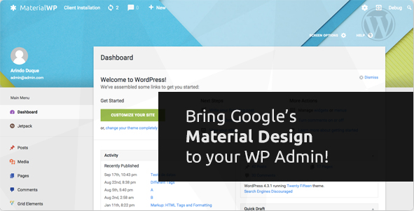 WordPress插件-Material WP V0.0.52汉化版已更新-倾尘SEO 更改WordPress管理界面 Material Design RTL支持-阿勒源码网